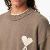 Maglione girocollo in marrone Ami paris - uomo 
