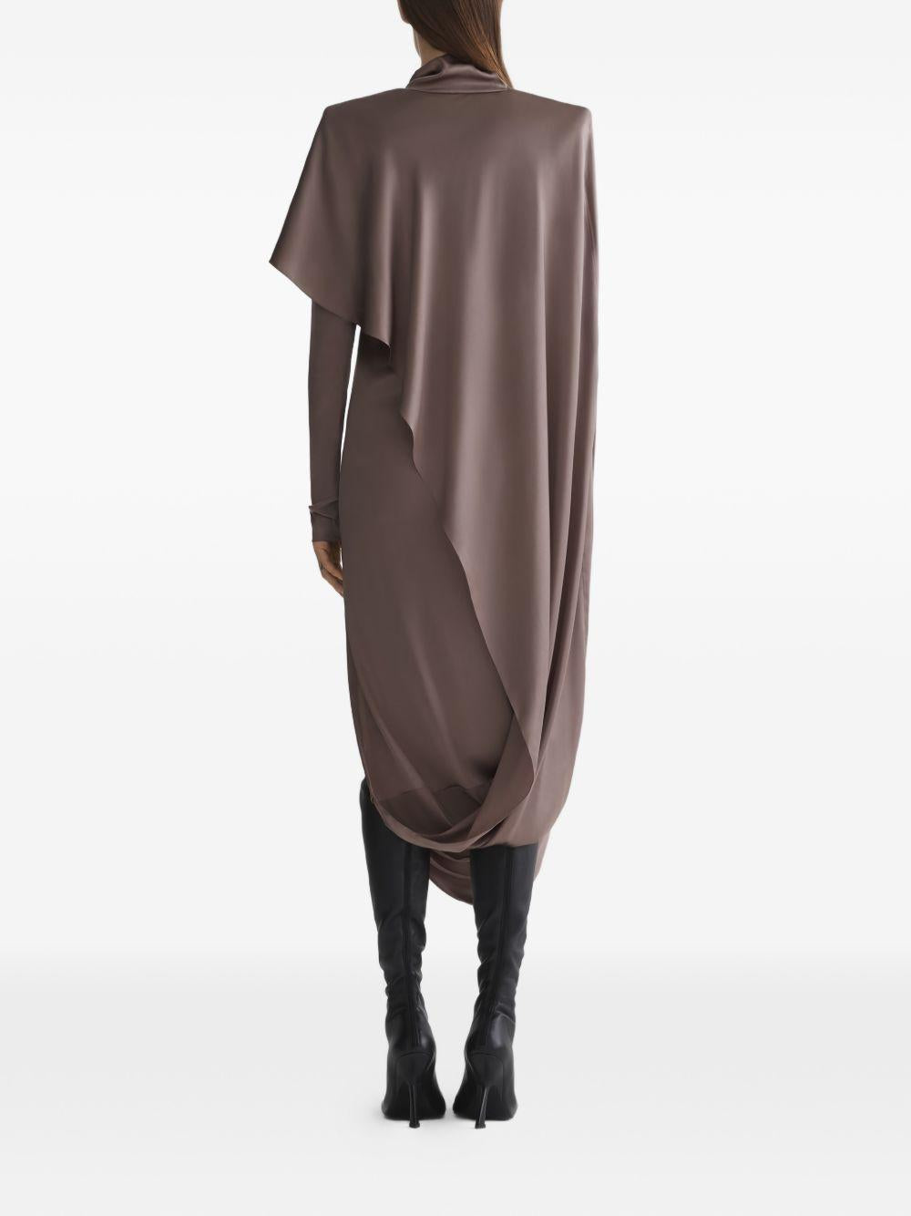Abito drappeggiato collo alto in marrona taupe Mugler - donna 