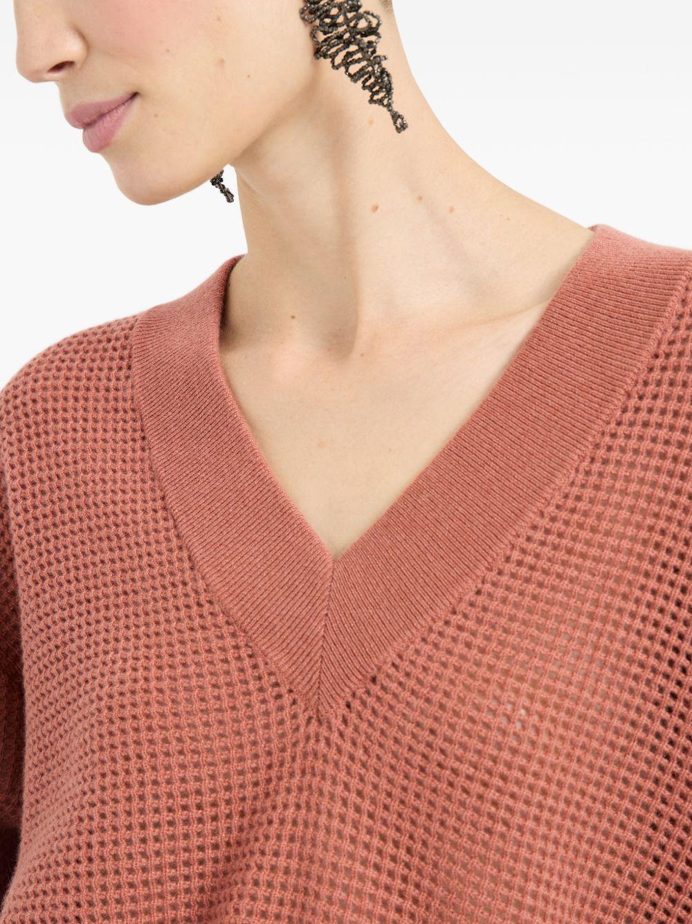 Maglione con scollo a V in arancione Brunello cucinelli - donna 
