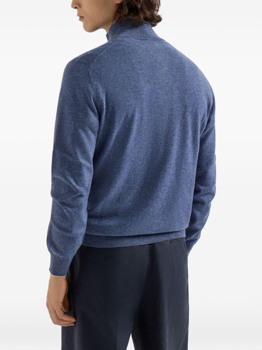 Maglione con mezza zip in blu Brunello cucinelli - uomo 