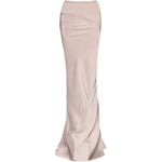 Gonna lunga con finitura satinata in beige 