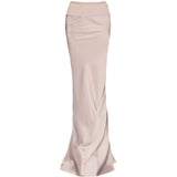 Gonna lunga con finitura satinata in beige 