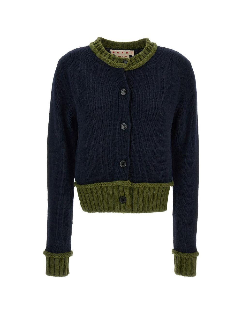 Cardigan con dettagli a contrasto in blu e verde 