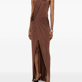 Abito lungo con collo halter in marrone Amen - donna 