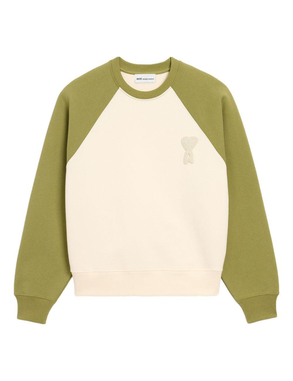Felpa Ami De Coeur con applicazione in bianco e verde Ami paris - uomo 