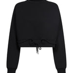 Felpa crop girocollo con coulisse nera 
