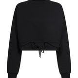 Felpa crop girocollo con coulisse nera 