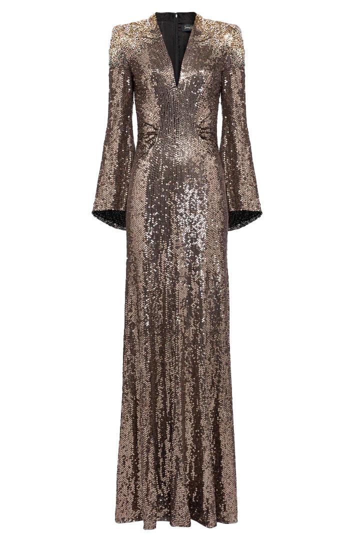 Abito maxi con paillettes in marrone Jenny packham - donna 