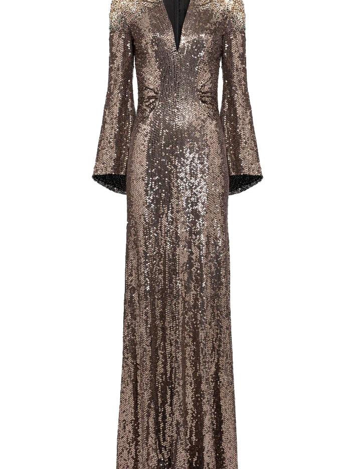 Abito maxi con paillettes in marrone Jenny packham - donna 