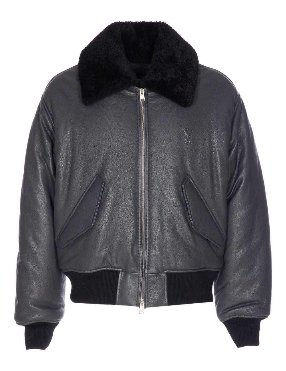 Giacca bomber in pelle in grigio Ami paris - uomo 
