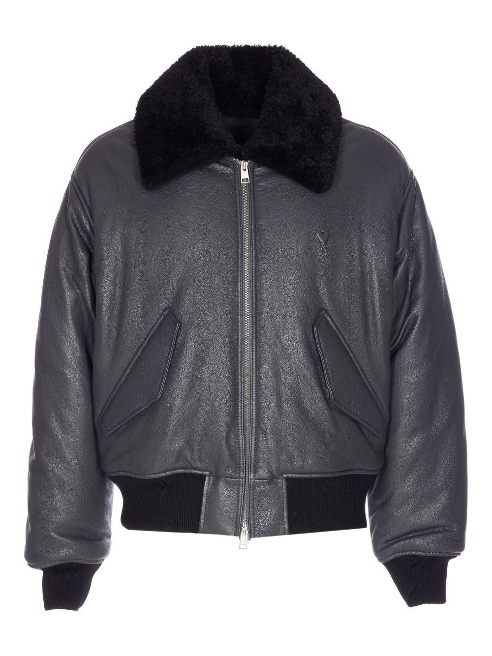 Giacca bomber in pelle in grigio Ami paris - uomo 
