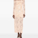 Abito midi a maniche lunghe in pizzo floreale in rosa Rabanne - donna 