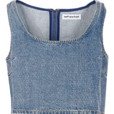 Top crop in denim con cristalli in blu Self-portrait - donna 