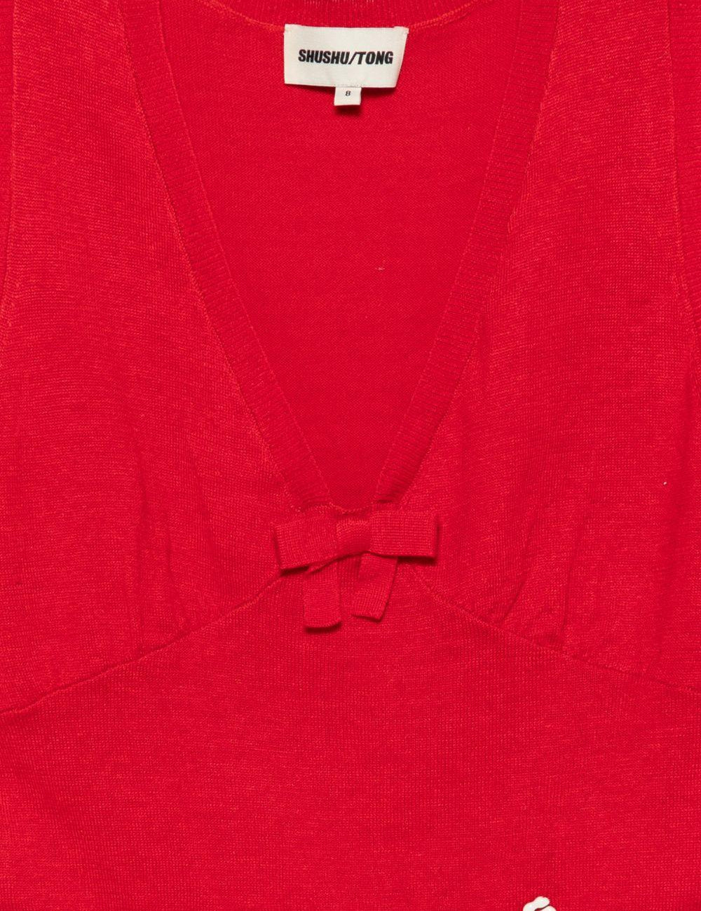 Canotta in maglia con dettaglio a fiocco in rosso Shushu/tong - donna 