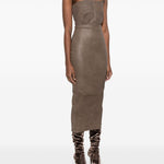 Gonna midi in pelle a vita alta in marrone Rick owens - donna 