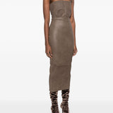 Gonna midi in pelle a vita alta in marrone Rick owens - donna 
