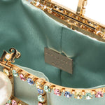 Borsa a mano con cristalli e perle holli in verde Rosantica - donna 