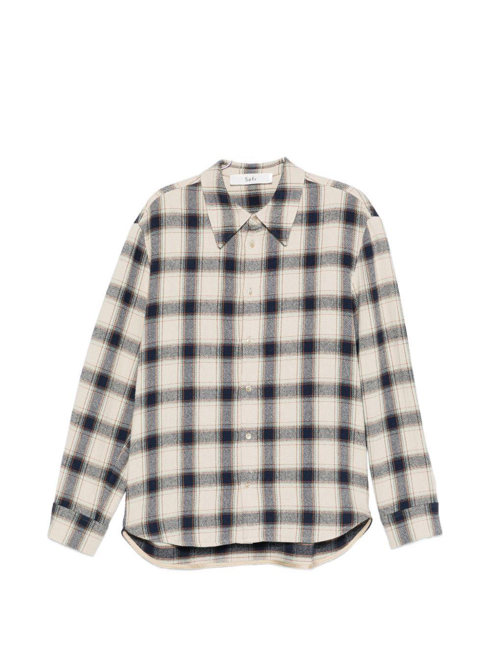 Camicia a maniche lunghe a quadri WES in blu e beige Sefr - uomo 