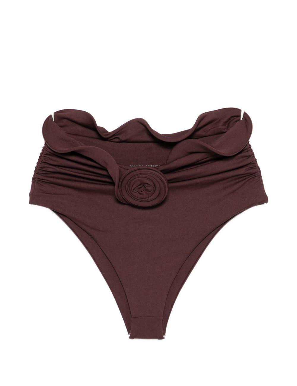 Slip bikini con dettagli fiori e volant in bordeaux Magda butrym - donna 