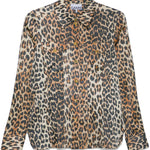 Camicia in raso con stampa leopradata in marrone Ganni - donna 
