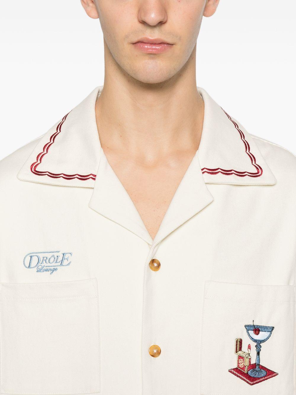 Camicia ricamata con taschino in bianco DROLE DE MONSIEUR - uomo 