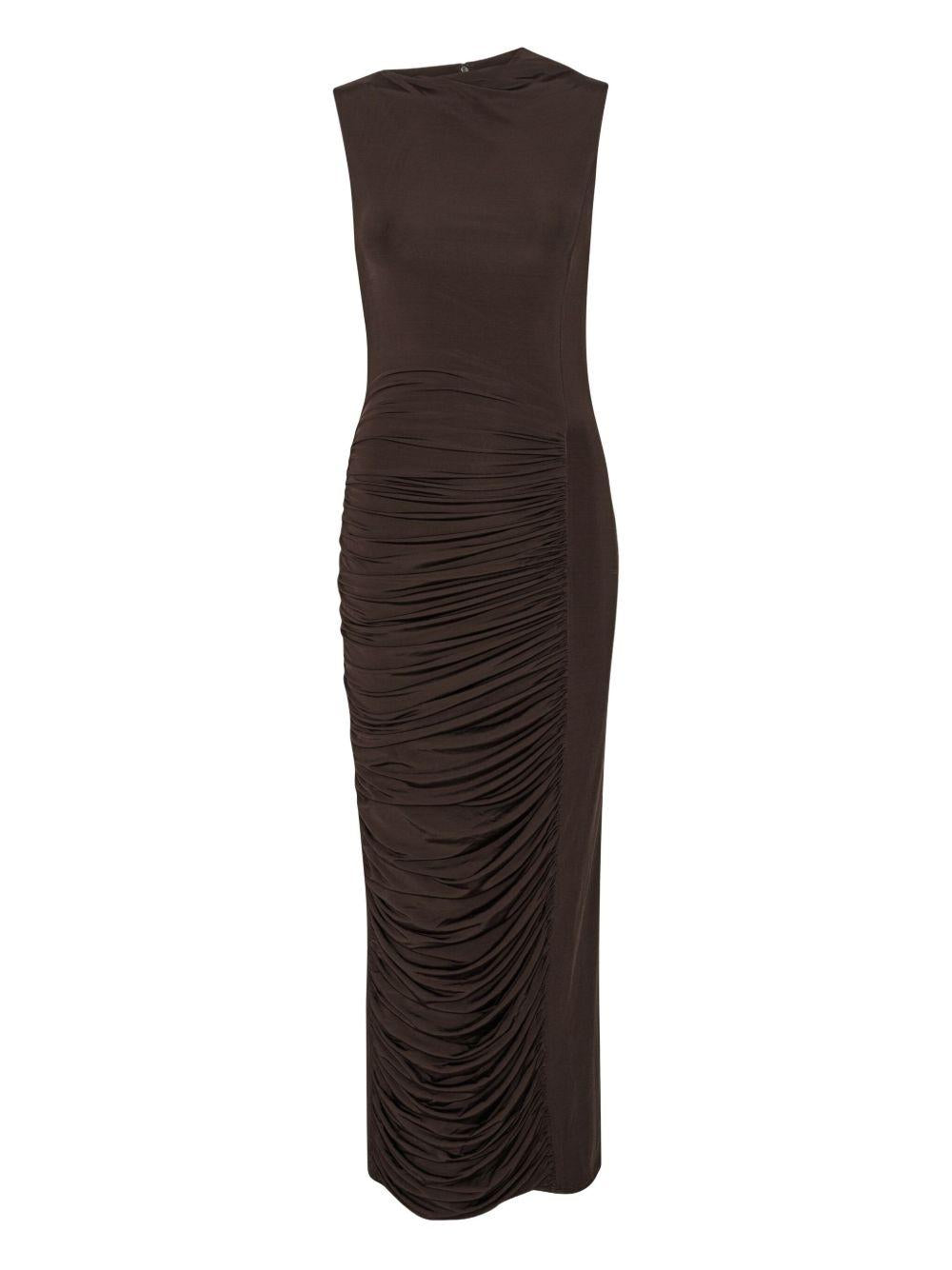 Abito midi con ruches in marrone Rotate holiday - donna 