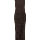 Abito midi con ruches in marrone Rotate holiday - donna 