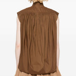 Blusa smanicata in marrone 
