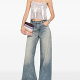 Top con spalline e paillettes in argento Forte forte - donna 