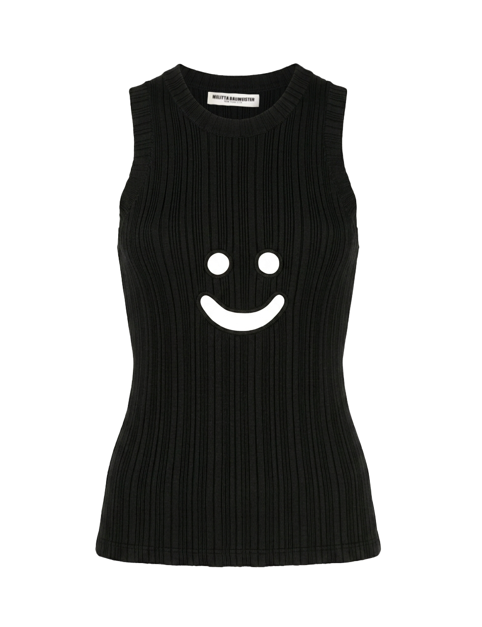 Canotta a coste con motivo smiley in nero Melitta Baumeister - donna 