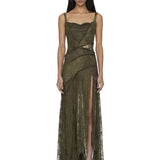 Abito con iserti in pizzo in verde kaki Blumarine - donna 