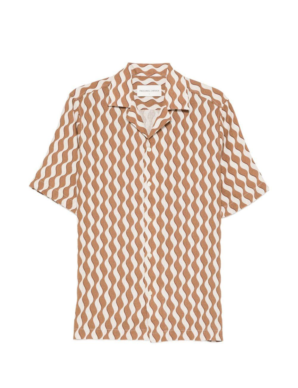 Camicia a maniche corte con stampa Roberto in marrone Frescobol carioca - uomo 