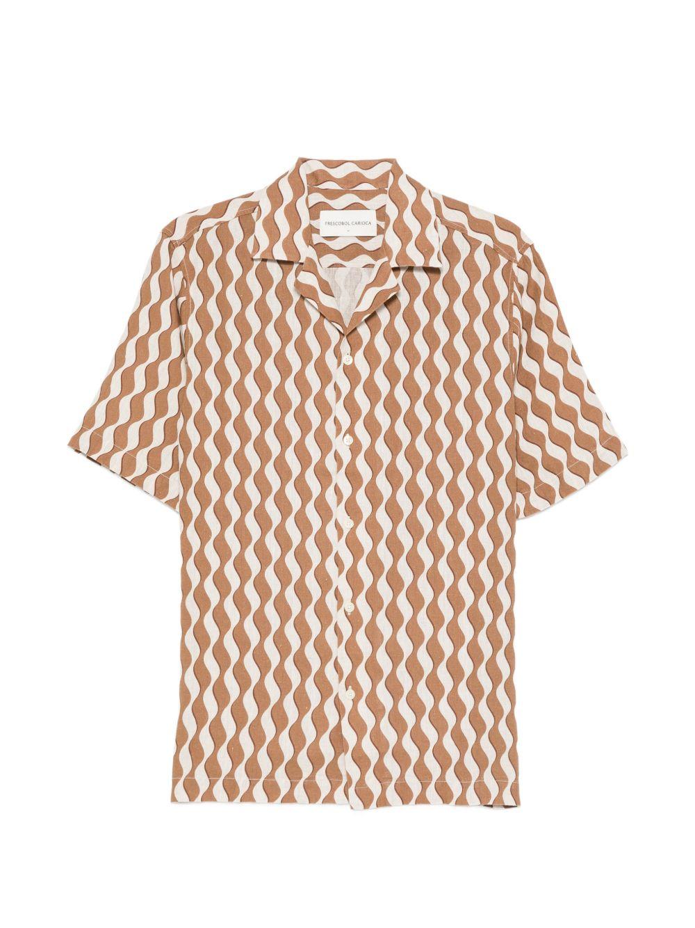 Camicia a maniche corte con stampa Roberto in marrone Frescobol carioca - uomo 