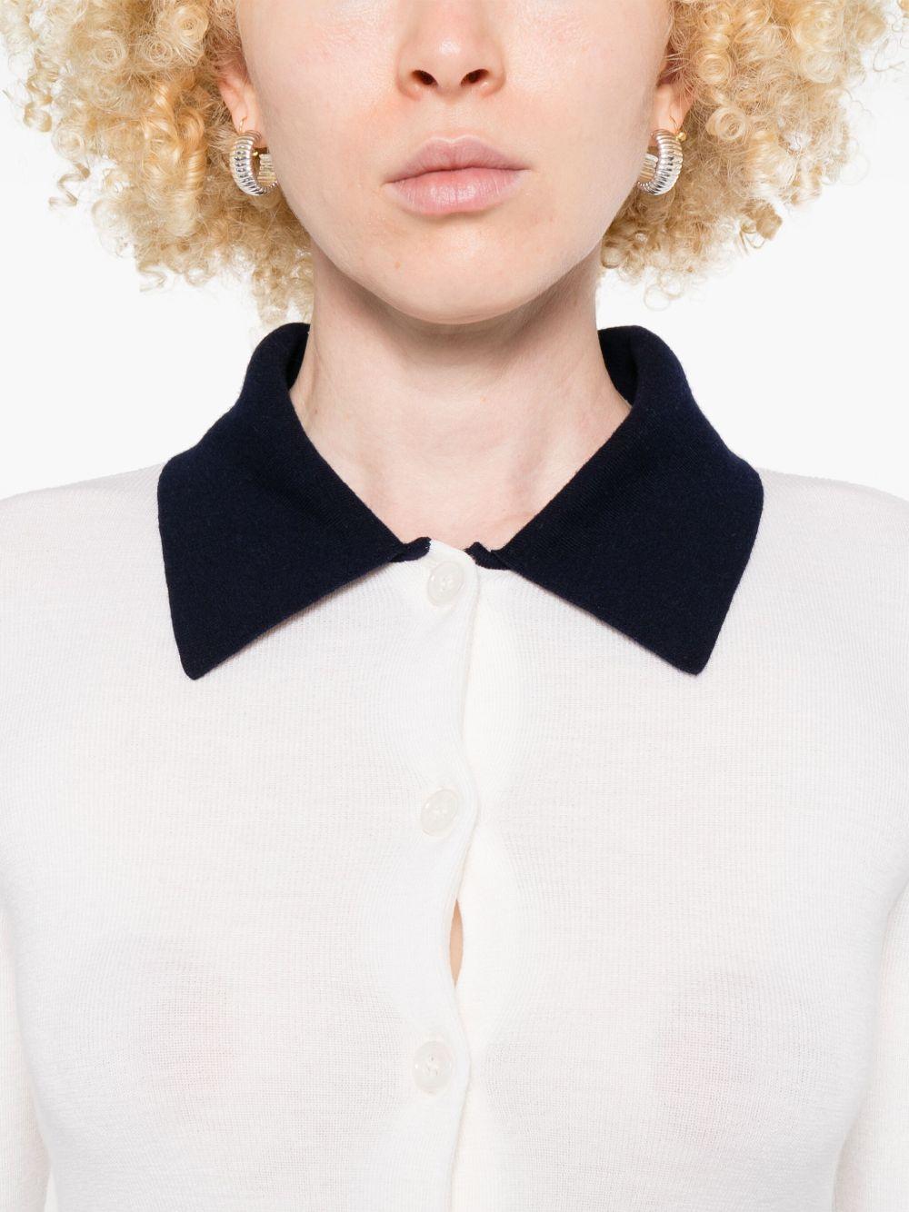 Cardigan colletto polo in lana bianco Self-Portrait - donna 