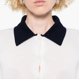 Cardigan colletto polo in lana bianco Self-Portrait - donna 