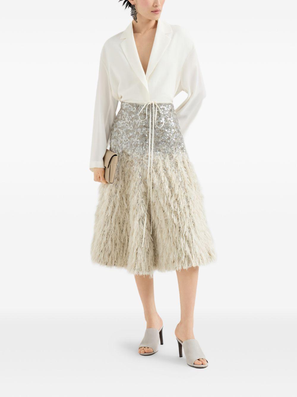 Gonna midi con paillettes in argento Brunello cucinelli - donna 