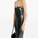 Abito lungo con paillettes in verde 