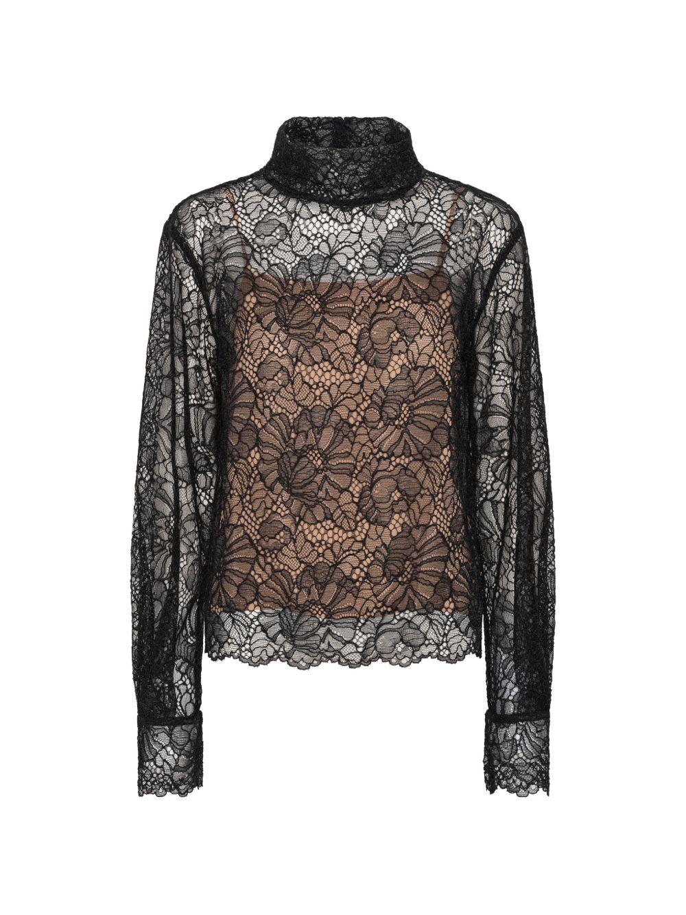 Blusa a collo alto in pizzo in nero 