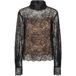 Blusa a collo alto in pizzo in nero 