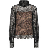 Blusa a collo alto in pizzo in nero 