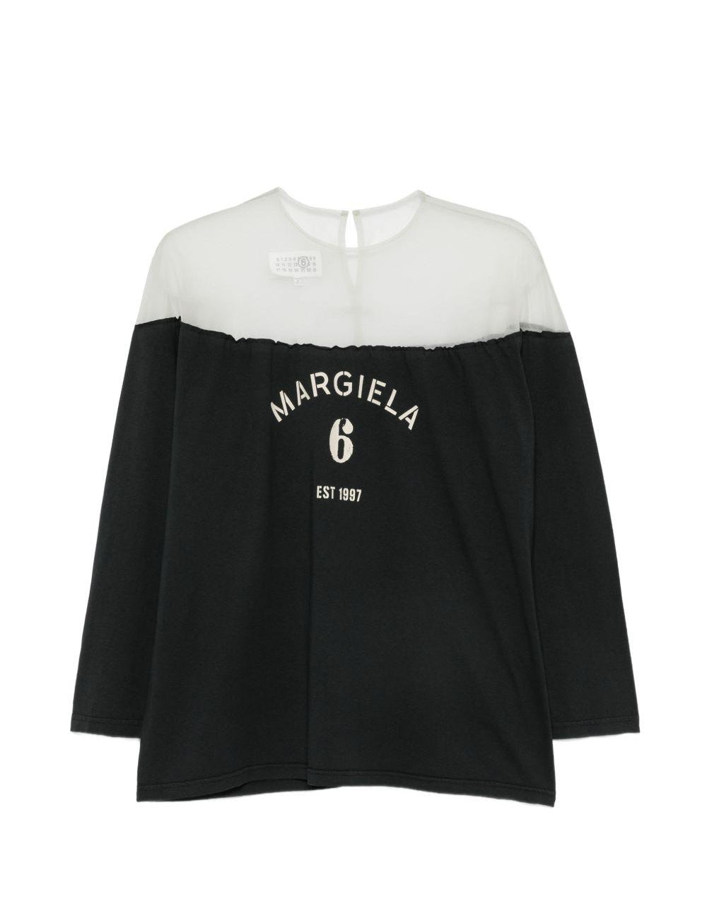 T-shirt a maniche lunghe con pannello trasparente in nero Mm6 maison margiela - donna 