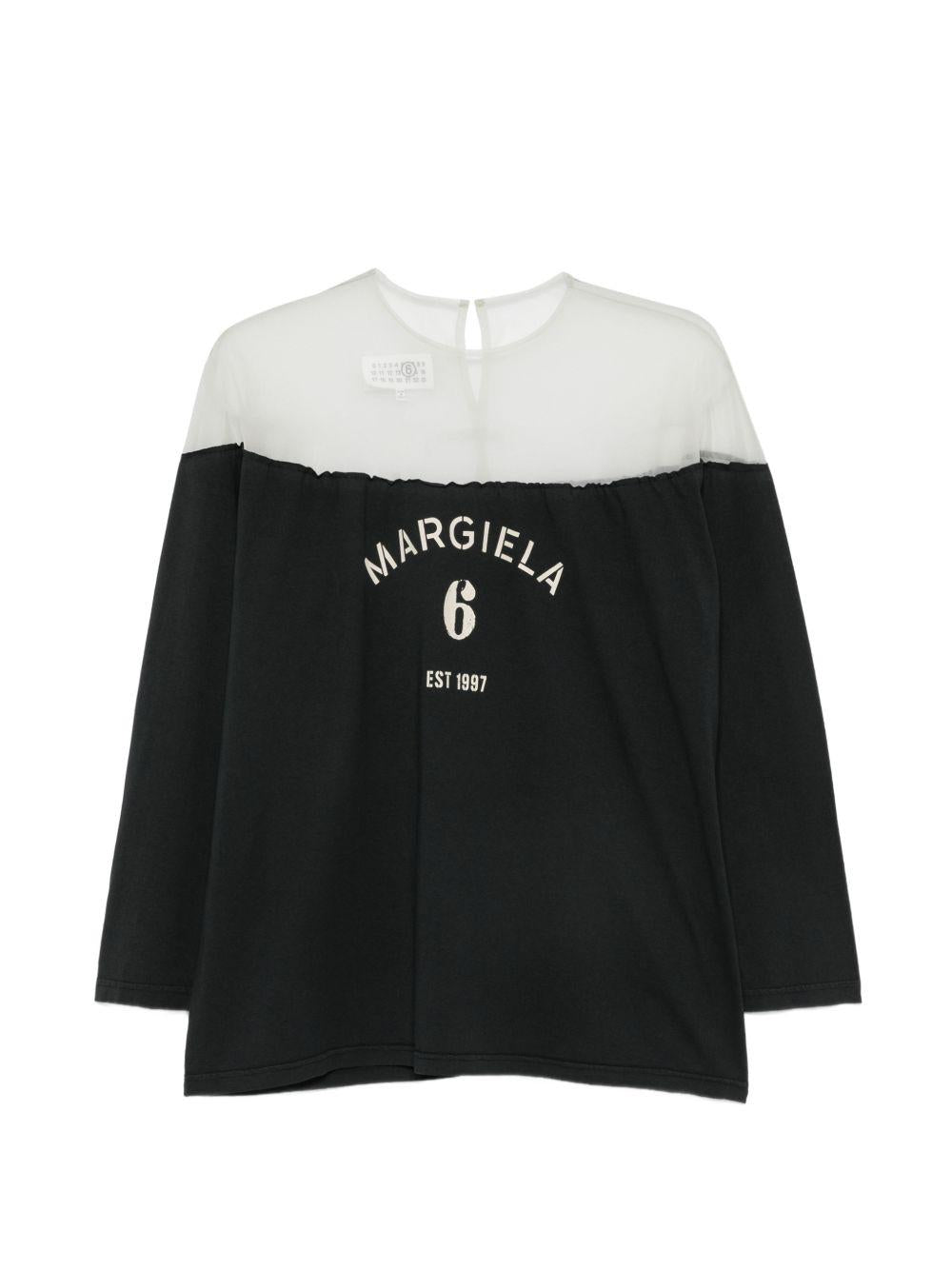 T-shirt a maniche lunghe con pannello trasparente in nero Mm6 maison margiela - donna 