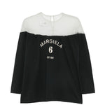 T-shirt a maniche lunghe con pannello trasparente in nero Mm6 maison margiela - donna 
