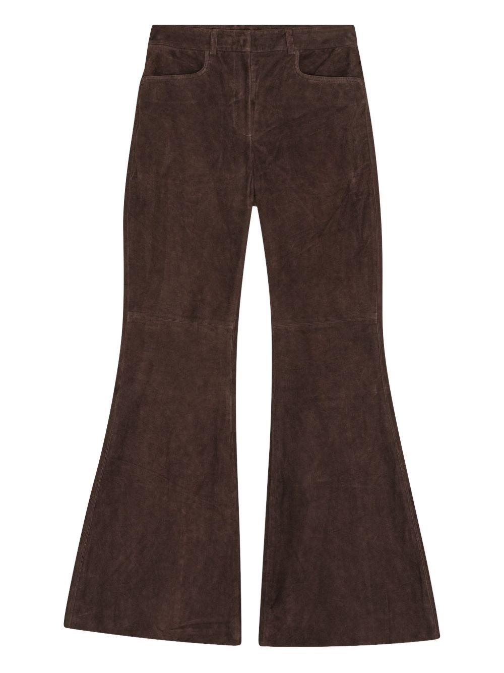 Pantaloni svasati in pelle scamosciata in marrone Remain - donna 