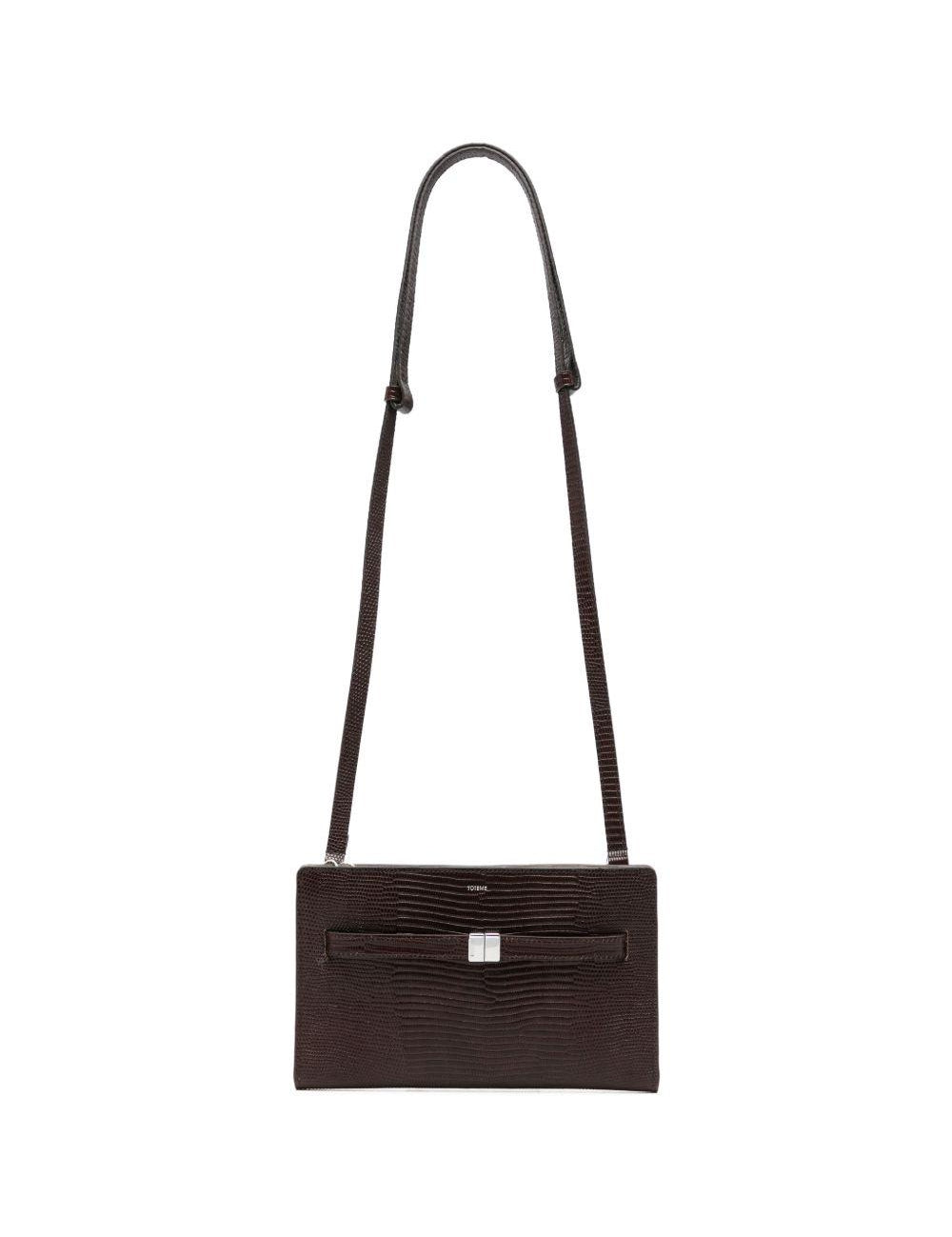 Borsa T-Lock a tracolla in pelle in marrone 
