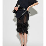 Gonna midi con piume in nero The attico - donna 