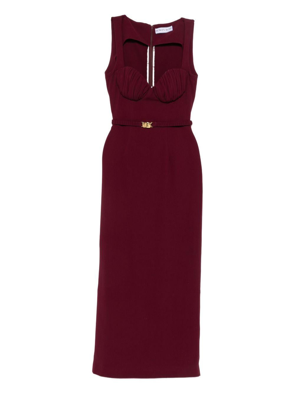 Abito lungo con cintura in bordeaux Rowen rose - donna 