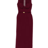 Abito lungo con cintura in bordeaux Rowen rose - donna 