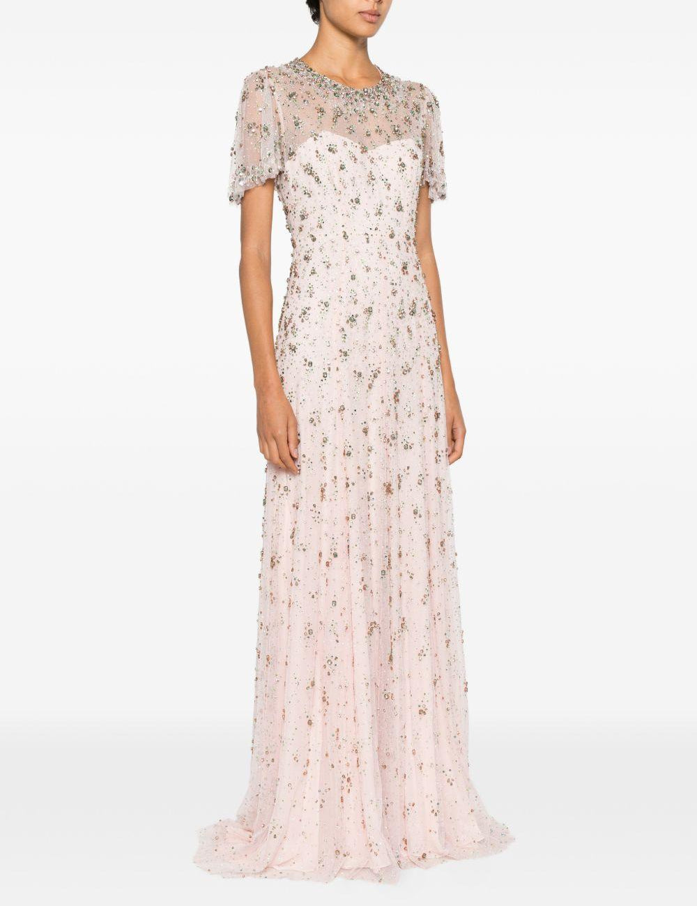 Abito lungo con perline e cristalli in rosa Jenny packham - donna 