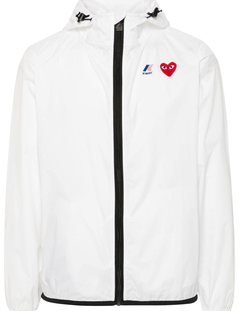 Impermeabile con cappuccio e logo in bianco Comme des garcons play x k-way - unisex 